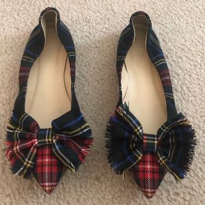 J. Crew Lottie Tartan Plaid Bow Flats Sz 7.5